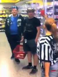 #131 (Video) Convenience stores need much more oversight. Give Red Cards to customers in a convenience store while dressed as a referee. You must explain their infraction after handing them the card. Whistle optional.