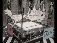 #146 Create an image of the Elopus and Wooster in an epic battle for mascot supremacy.