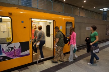 Traveling by subway after visiting downtown...